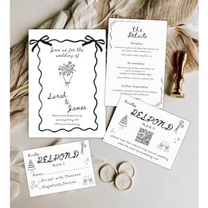 Wedding Invitation Template, Hand Drawn Wedding Invitation Suite, Whimsical Fun invite, Illustrated Wedding, Artsy Scribble Wedding, HW3