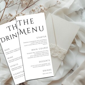 Minimalist Wedding Menu, Modern Wedding Dinner Menu, Elegant Bar Menu Template, Wedding Food Menu, Wedding Bar Menu, Simple Menu, W10