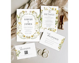 Wildflower Wedding Invitation, Garden Wedding,   Elegant Wildflower Wedding Invite, Printable Boho Floral Invite, Printable Invitation WN6