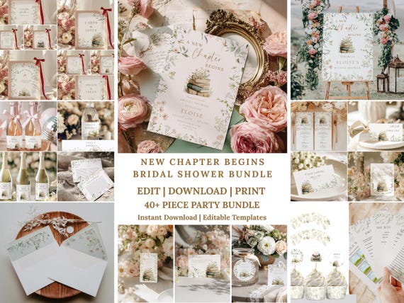 Storybook Bridal Shower Bundle, New Chapter Begins Bridal Shower, Book themed Bridal Shower, Storybook Bridal Shower Decor, Her Next Chapter