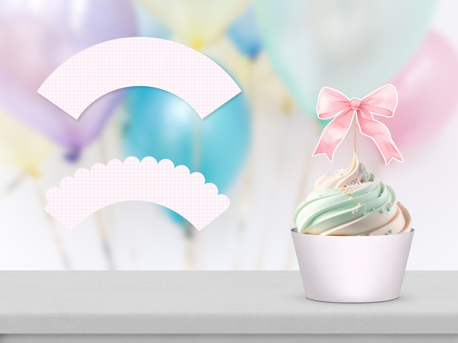 Watercolor Pink Bow Cupcake Toppers, Pink Bow Baby Shower, Minimalist ...