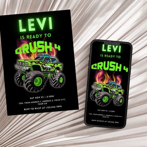 Monster Truck Rally Birthday Party Invitation, Monster Truck Birthday Invite Boys, Monster Truck Invitation, Digital Invitation, M1