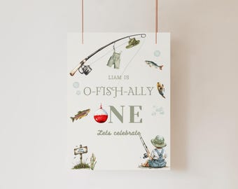 Fishing Birthday Welcome SIgn,  Ofishally One Welcome SIgn, O-fish-ally One 1st Birthday, The Big One, Gone Fishing Birthday Party, Fishing