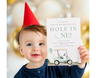 Hole In One First Birthday Invitation Set, Golf 1st Birthday Invite Template, Golf Par-Tee First Birthday, Golf Birthday, Golf Par-Tee, T5