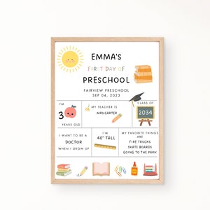 Editable First Day of Pre School sign, First Day of School Sign, Printable Pre School Sign, Back to School, First Day of School, D7