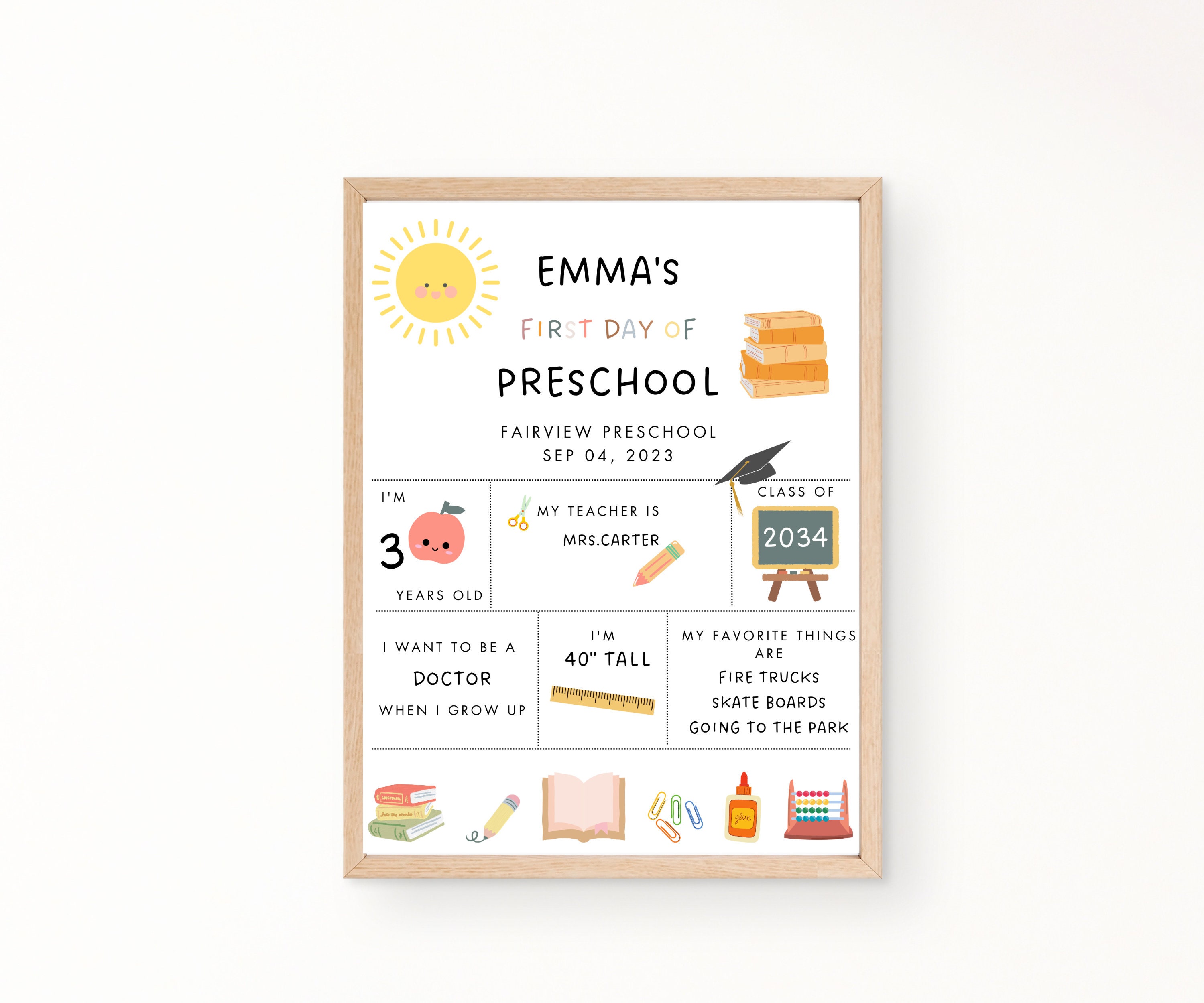 Editable First Day of Pre School Sign, First Day of School Sign ...