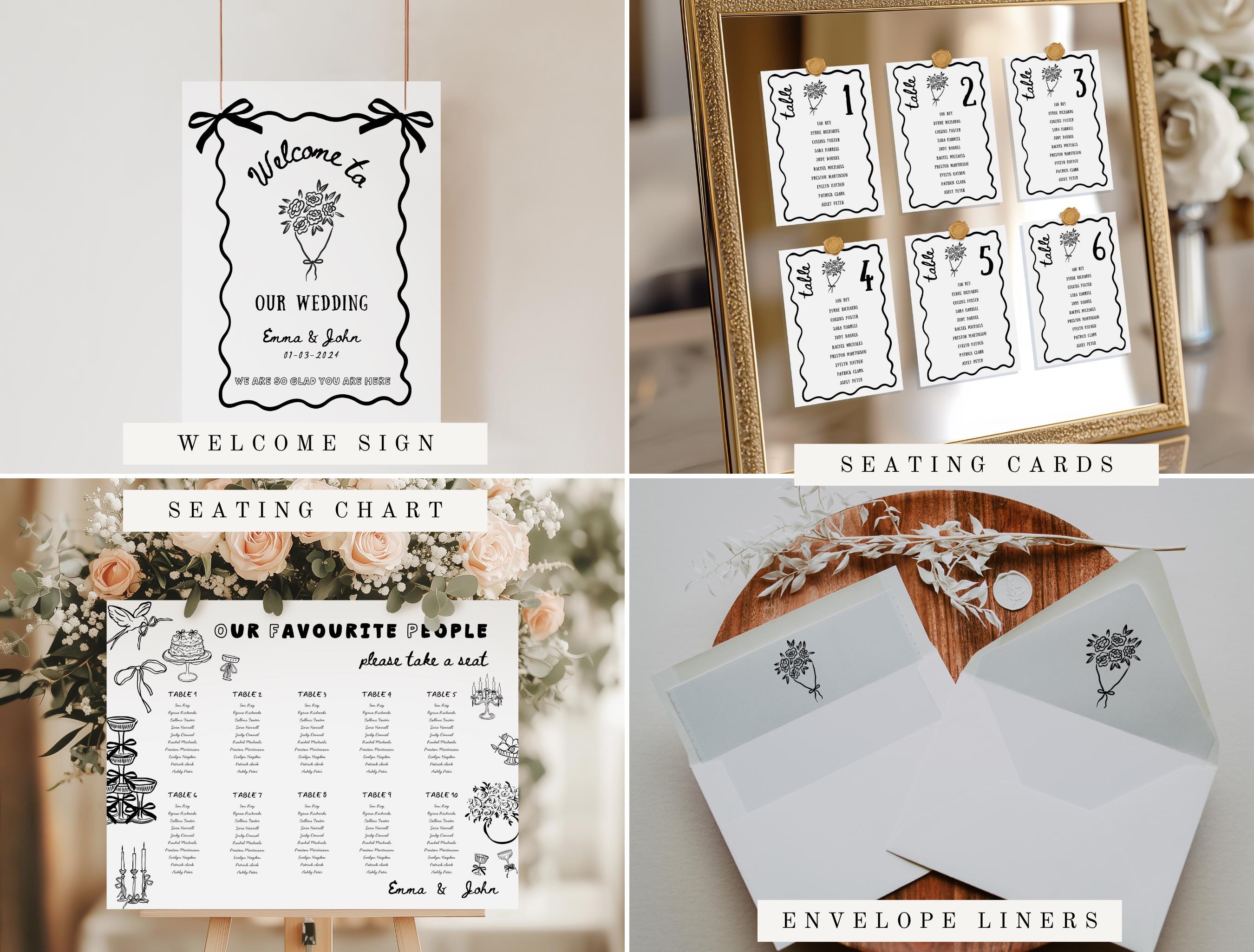 Hand Drawn Wedding Invitation Signs Bundle, Whimsical Wedding Template ...