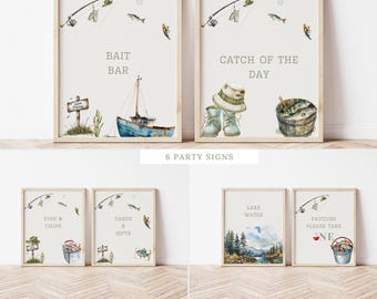 Fishing Birthday Party Signs  Ofishally One Party Signs, O-fish-ally One 1st Birthday, The Big One, Gone Fishing Party Decoration Signs