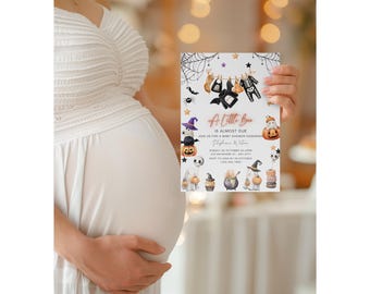 Faire-part de baby shower A Little Boo, faire-part de baby shower Halloween, invitation de baby shower d'Halloween fantôme mignon, fantôme effrayant, H10