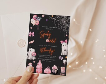 Halloween First Birthday invite, Spooky One Invitation, Halloween Cute Ghost 1st Birthday Party, First Boo Day, Spooktacular Party, H5