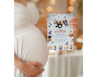 Faire-part de baby shower A Little Boo, faire-part de baby shower Halloween, invitation de baby shower d'Halloween fantôme mignon, fantôme effrayant, H9