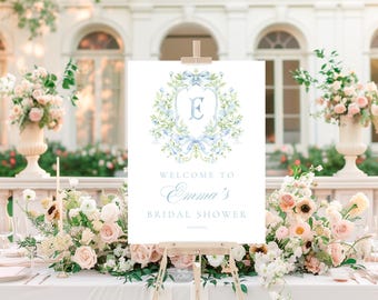 Chinoiserie Monogram Bridal Shower Welcome sign, Bridal Shower, Floral Crest bridal shower, Victorian French Toile De Jouy Welcome sign, MD1