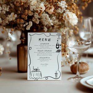 hand drawn Wedding Menu Template, Modern Wedding Menu Template, Hand drawn scribble illustrated Fun Menu, Place Card, Menu Guest Card, M2