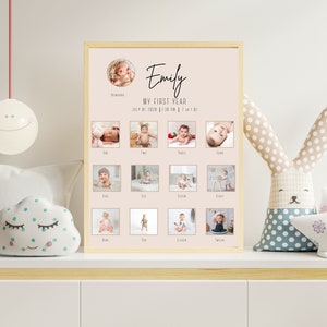 Signe d'anniversaire important, modèle d'affiche imprimable de la première année de bébé, panneau d'étape important du 1er anniversaire de bébé, signe de collage de photos du 1er anniversaire, M2