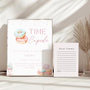 Sweet One Birthday Time Capsule, Two Sweet Birthday Time Capsule, 1e verjaardag meisje, 2e verjaardag, donut uitnodiging, twee zoete, lieve