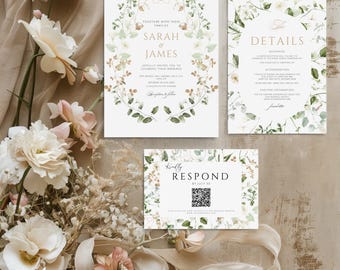 Wildflower Greenery Wedding Invitation, Eucalyptus Floral Wedding Invitation,  Elegant Wildflower Wedding Invite, Garden Wedding, G2