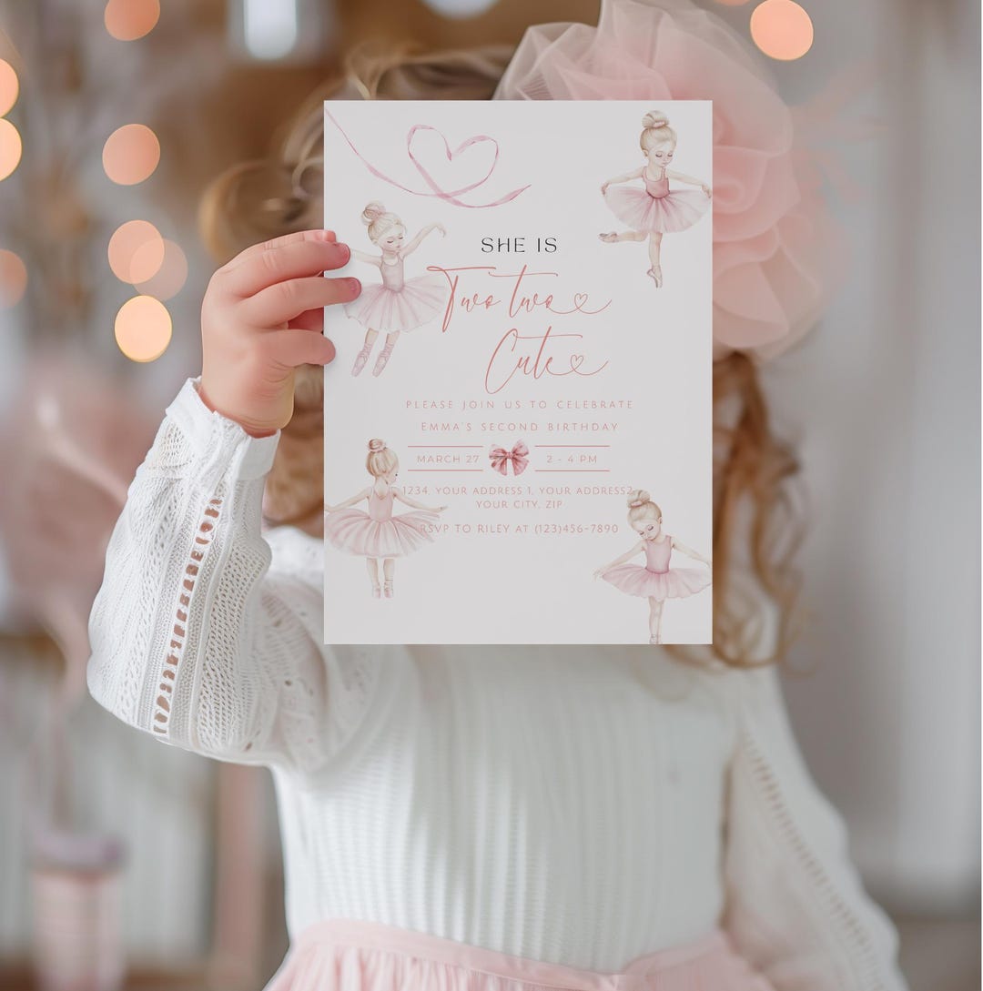 T1 Invite Tutu Cute Birthday Invitation, Ballerina Birthday Invite, 2nd Birthday ...