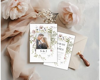 Wildflower Wedding Invitation, Garden Wedding,   Elegant Wildflower Wedding Invite, Printable Boho Floral invite, Printable Invitation W2