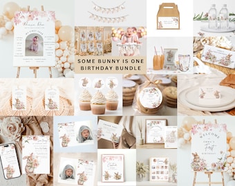 Some Bunny Birthday Invitation Bundle, Some Bunny is One 1st Invite, Bunny Birthday Invitation, 1st Birthday, Bunny Birthday Decorations, B2