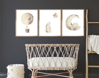Kunst aan de muur kinderkamer konijn, inrichting kinderkamer, afdrukset konijn, konijn print, aquarel konijntje, kinderkamer kunst aan de muur, afdrukbare muurkunst, B1