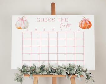 Pumpkin Baby Shower  Due Date Calendar, pumpkin bow Fall Baby Shower  Due Date Calendar, Autumn baby shower  Due Date Calendar, F1