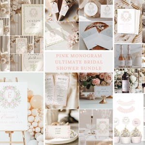 Chinoiserie möhippa-paket: Rosa blommigt monogram (digital nedladdning)