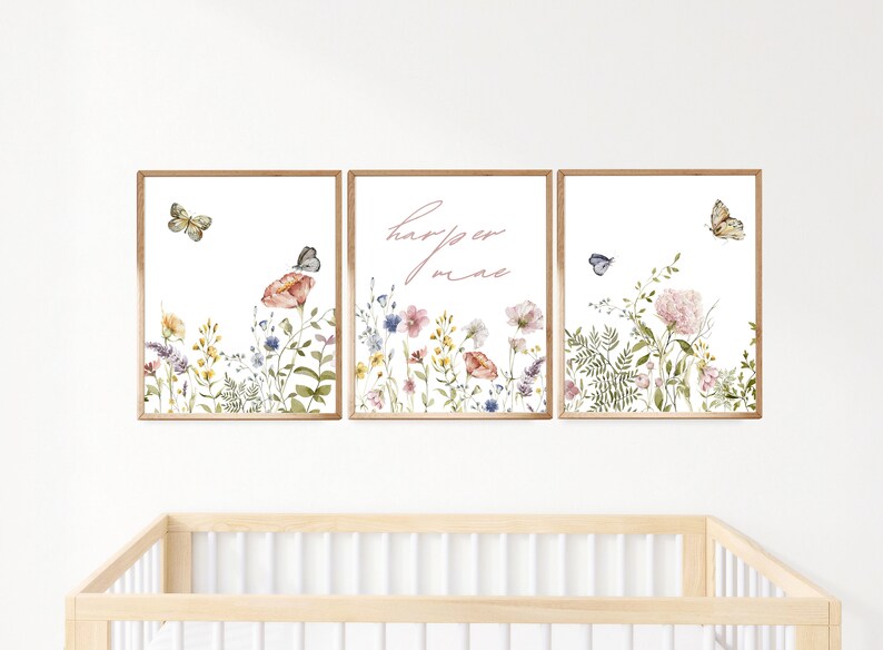 Custom Wildflowers Prints, Floral Nursery Wall Art, Boho Baby Girl ...