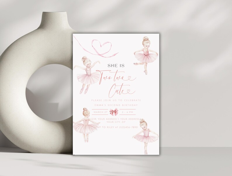 T1 Invite Tutu Cute Birthday Invitation, Ballerina Birthday Invite, 2nd Birthday ...