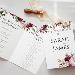 Burgundy Gefaltetes Hochzeitsprogramm, Hochzeitsprogramm, Boho Blush Rosa Rose Hochzeitsprogramm, Herbstblumenhochzeit, Herbst, F1