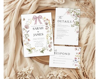 Wildflower Wedding Invitation, Garden Wedding,   Elegant Wildflower Wedding Invite, Printable Boho Floral Invite, Printable Invitation WN10