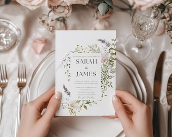 Wildflower Wedding Invitation, Garden Wedding,   Elegant Wildflower Wedding Invite, Printable Boho Floral invite, Printable Invitation W3