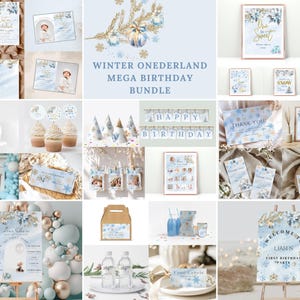 winter onederland birthday boy decorations, Winter ONEderland Birthday Party Invitation bundle, ONEderland Boys Winter 1st Birthday, W2