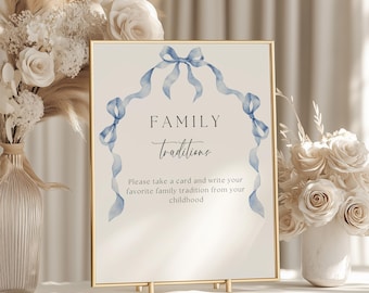 Blue Baby in Bloom Baby Shower Family Tradition Sign, Blue Baby in Bloom Baby Shower, Dusty Blue Floral Baby Shower Signs, Baby Shower Decor