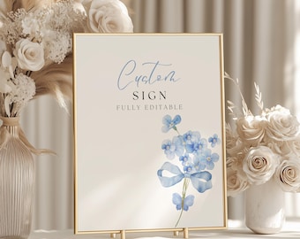 Blue Baby in Bloom Baby Shower Custom Sign, Blue Baby in Bloom Baby Shower, Dusty Blue Floral Baby Shower Signs, Baby Shower Decor