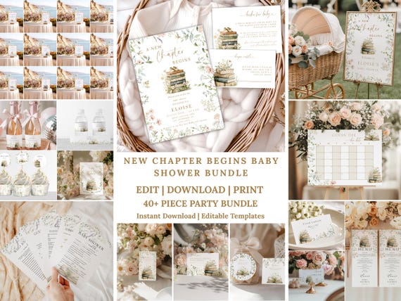 A New Chapter Begins Baby Shower Invitation Bundle, Storybook Bundle, Our Next Chapter, Book themed Baby Shower, Storybook Baby Shower Deco