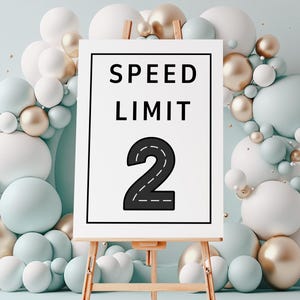 Modello di segnale di limite di velocità 2, DUE FAST Race Car Birthday Party Sign, 2 Speedy Year Decor stampabile, Due veloci, Segnale di limite di velocità,