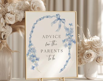 Blue Baby in Bloom Baby Shower Advice Sign, Blue Baby in Bloom Baby Shower, Dusty Blue Floral Baby Shower Signs, Baby Shower Decor