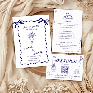 Wedding Invitation Template, Hand Drawn Wedding Invitation Suite, Whimsical Fun invite, Illustrated Wedding, Artsy Scribble Wedding Invite