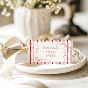 Cartão com etiqueta de comida "Girl Just Wanna Be One", primeiro aniversário, decoração de festa com laço rosa, festa com laço rosa coquete, bolo vintage de primeiro aniversário, estilo retrô e elegante