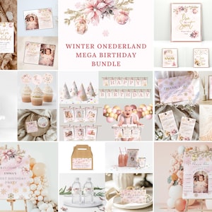 winter onederland birthday girl decorations, Winter ONEderland Birthday Party Invitation bundle, ONEderland Girls Winter 1st Birthday, W1