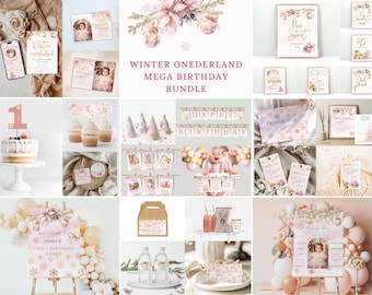 winter onederland birthday girl decorations, Winter ONEderland Birthday Party Invitation bundle, ONEderland Girls Winter 1st Birthday, W1