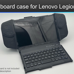 Keyboard case for Lenovo legion go, hybrid case which includes folding/removable keyboard with controller storage option and comfort grips