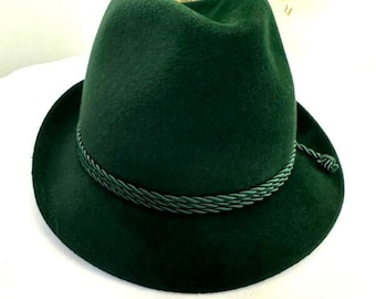 Vintage Forest Green Fur Felt Alpine Fedora, Size 7 1/8