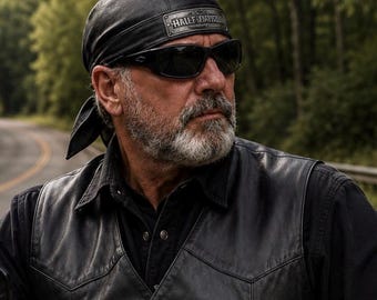Vintage Harley Davidson Black Leather Skullcap Doo Rag with Metal Logo, Size M