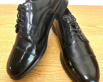 Vintage Mens Black Leather Square Toe Oxfords NXXT by Nunn Bush