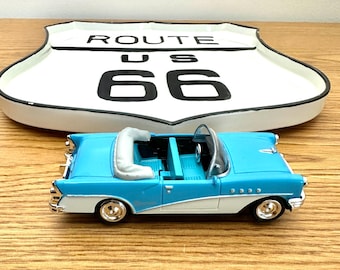 Vintage Route 66 Ceramic Tray and Diecast Model 1955 Buick Century Cruiser
