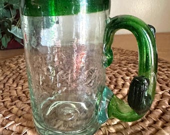 Vintage Mexican Hand-Blown Cactus Handled Glass Mugs, Set of Four, 1970s