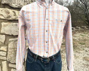 Vintage Men's Long Sleeve Plaid Shirt, Size M/L, from the George Strait Wrangler Cowboy Collection