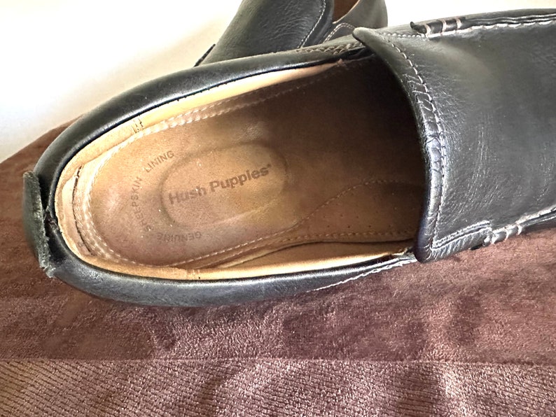 Mocassins en cuir noir pour hommes, Hush Puppies, taille 14 image 3