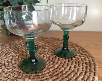 Vintage Libbey Margarita Glasses with Cactus Stems, Set of Two